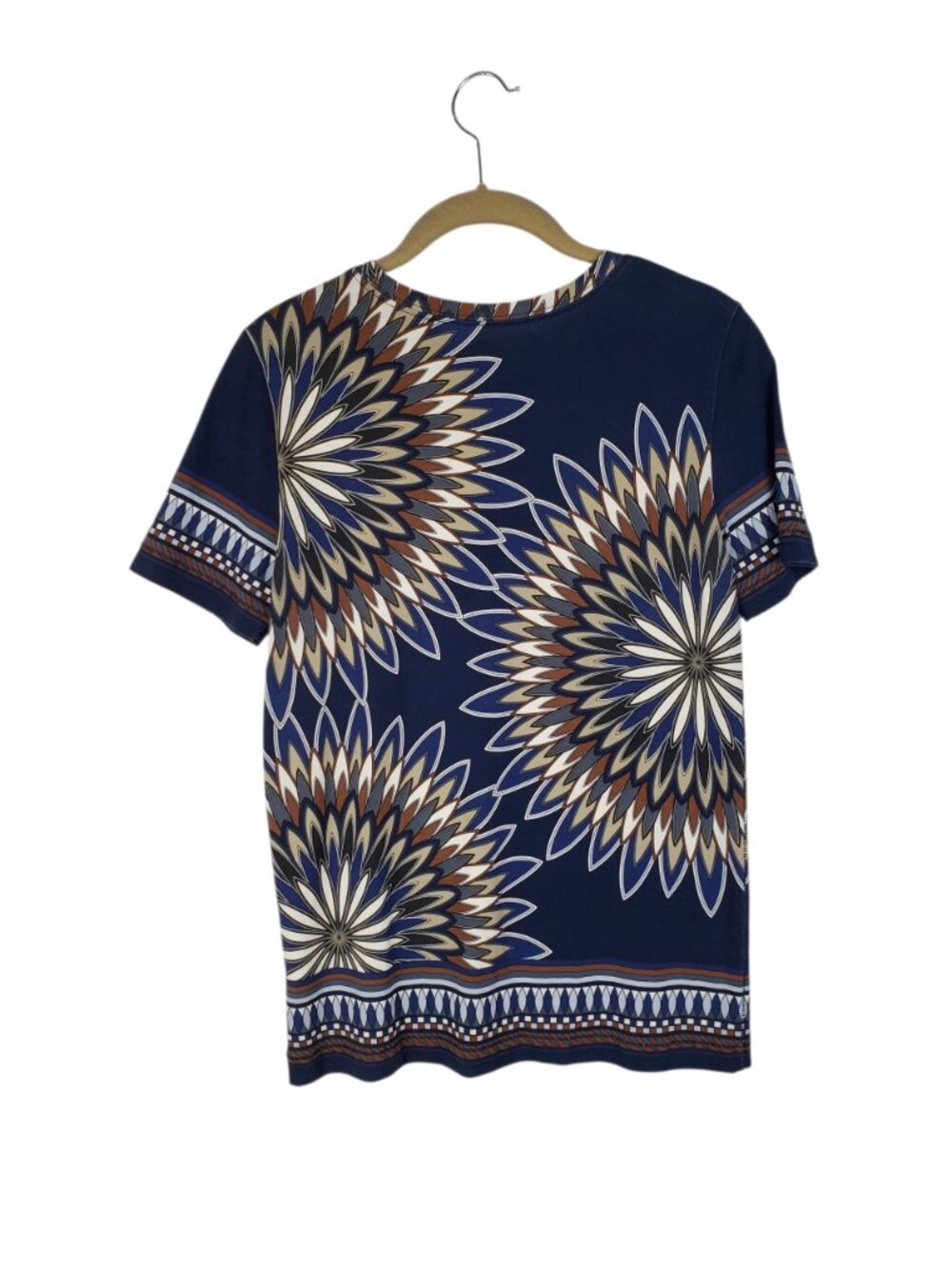 Tory Burch Libby Deco-Fan Graphic Tee Royal Navy Eden Cotton Womens Small - Picture 2 of 6